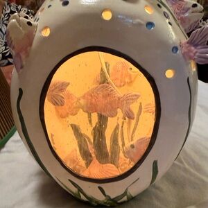 Unique Handmade 3-D Ceramic Fish Table lamp vintage W/ Night Light Dry Aquarium!
